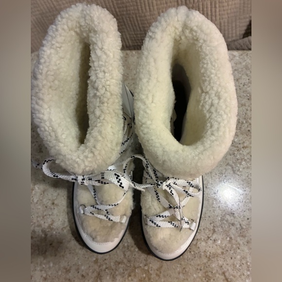 NWOT LA CANADIENNE ELOISE SHEARLING-LINED LEATHER SNOW WINTER BOOT WHITE Size 39 - Picture 7 of 12